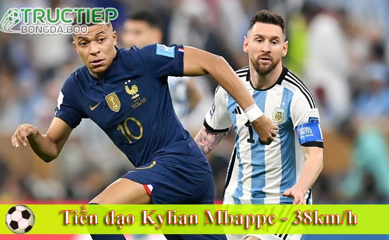 Tiền đạo Kylian Mbappe - 38km/h